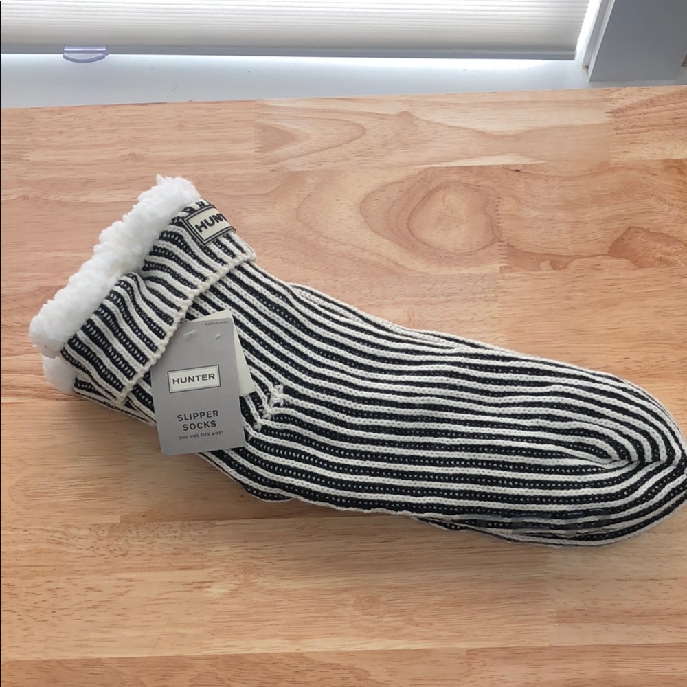 SOLD - Hunter Black and White Striped Slipper Socks